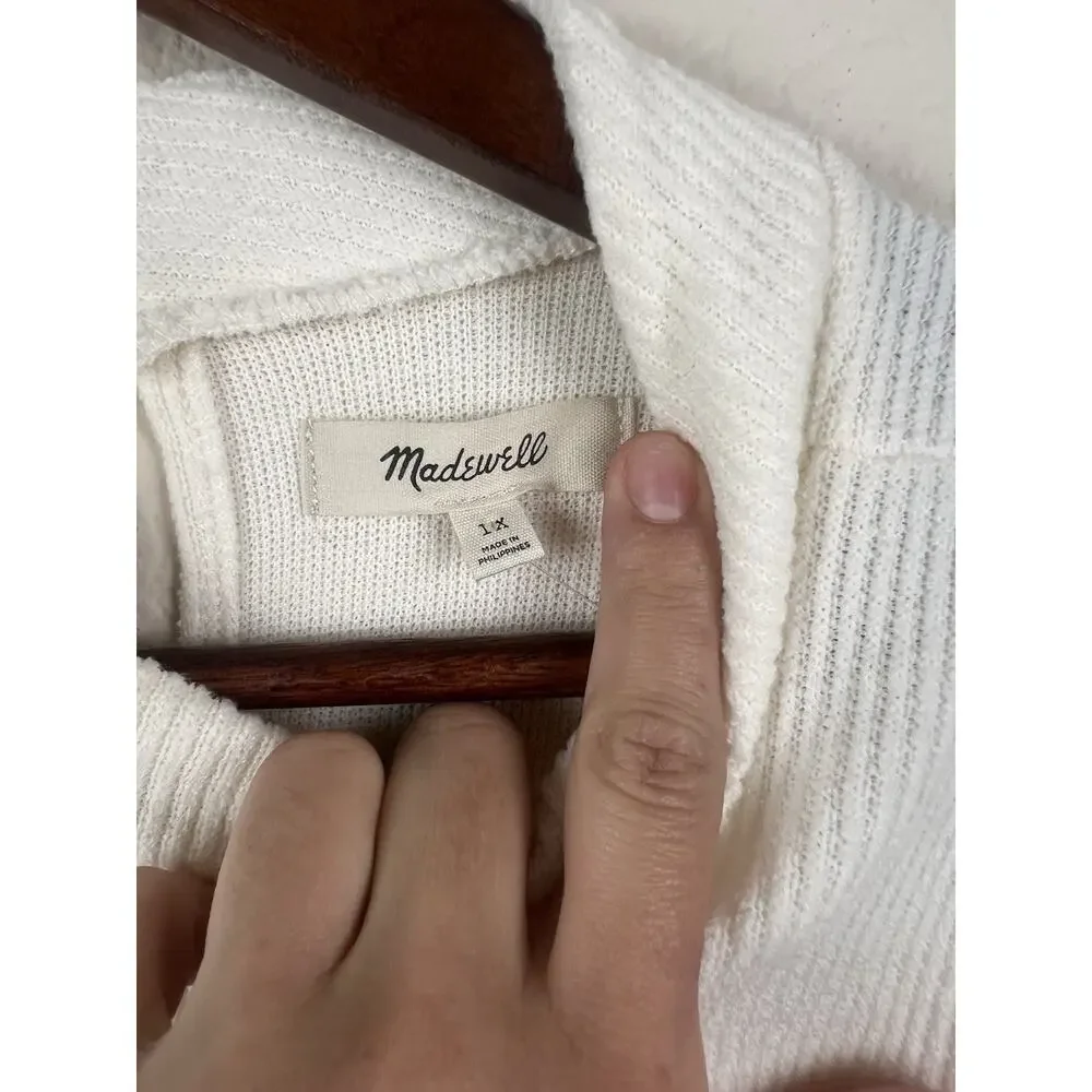 NWT Madewell Ivory Ribbed Knit Top 1X Sheer Puff Sleeve Blouse